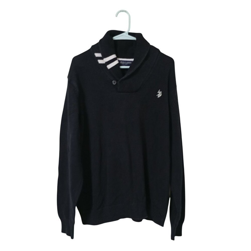 U.S. Polo Assn. Mens Black Shawl Collar Sweater XL 100% Cotton